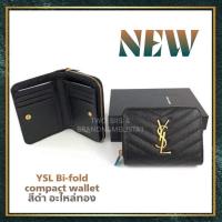 ราคา สอบถามก่อนกดซื้อ แท้ New YSL Bifold compact wallet สีดำ อะไหล่ทอง อุปกรณ์ กล่อง ถุงผ้า การ์ด (18568219194)