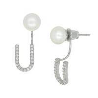 ราคา A CEMI White Gold Initial Pearl Stud Earring 1 Pair ต่างหูมุกแท้ มุกแท้ ต่างหูเงินแท้ ชุบทองขาว 18K สีทองขาว ต่างหูตัวอักษร ของขวัญแฟน (9685038692)