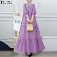 ราคา ZANZEA ชุดมุสลิมแขนพองสำหรับผู้หญิงชุดเดรสแขนพองพิมพ์ลายย้อนยุคชุดเดรสแม็กซี่ Abaya Kaftan (21167791392)