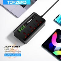 ราคา TOPZERO เต้าเสียบอเนกประสงค์2500W สำหรับแท็บเล็ตที่ป้องกันไฟกระชาก PD 3 0 QC3 0 USB พอร์ต2เมตรสายไฟต่อปลั๊กปลั๊กไฟสำหรับสมาร์ทโฟนแท็บเล็ตบ้านสำนักงานโรงแรม (11694727491)