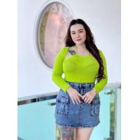 ราคา เสื้อเรย่อนแขนยาว ไขว้ เสื้อสาวอวบ ชุดสาวอวบ (19373078942)