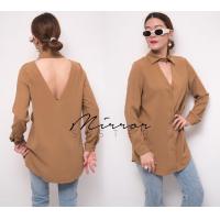 ราคา ป้าย Mirrorsister เสื้อเชิ้ตตัวยาวกึ่งเดรส คอปกเหมือนใส่chokerเก๋มาก คอวีหน้าด้านหลังวีลึก (12863231036)