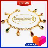 ราคา INSPIRE JEWELRY สร้อยข้อมือฝังพลอยนพเก้ารูปหยดน้ำ หุ้มทองแท้ 100 ยาว 18 cm พร้อมถุง (129314986)