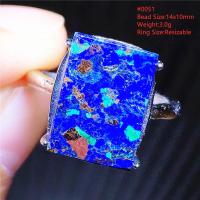 ราคา Natural Blue Malachite Lapis Lazuli Adjustable Ring 14x10mm Beads Woman Men 925 Sterling Silver Azulite Rectangle Ring AAAAAA (12928736760)