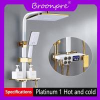 ราคา ชุดฝักบัวอาบน้ำ BROONPRE สีขาวทองระบบฝักบัวอาบน้ำ Thermostatic ของ10นิ้วปริมาณน้ำฝนหัวฝักบัวก๊อกอ่างอาบน้ำทองเหลืองอาบน้ำร้อนเย็น (7950971012)