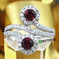 ราคา แหวนไขว้ แหวนโกเมน แหวนเงินแท้ ชุบทองคำขาว พลอยโกเมนแท้ YTG 8600 (17405871341)