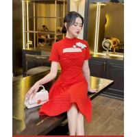 ราคา พร้อมส่งS 3XL JUNGKOOK กี่เพ้าสีแดง ชุดเดรสสีแดง เดรสลายดอก ชุดเดรสสาวอวบ ชุดเดรสใส่ไปงานแต่ง ชุดเดรสใส่ตรุษจีน ชุดเดรสคลุมเข่า ชุดเดรส เดรสสีแดง เดรสแฟชั่น แฟชั่นสาวอวบ เดรสสไตล์เกาหลี เดรสยาว เดรสน่