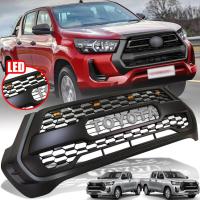 ราคา กระจังหน้า หน้ากระจัง ไฟ LED สีเหลือง รุ่น โตโยต้า ไฮลักซ์ รีโว่ ร็อคโค่ TOYOTA HILUX REVO ROCCO ปี 2020 2022 สีดำด้าน โลโก้ TOYOTA สีเทา 1 ชิ้น (12734178485)