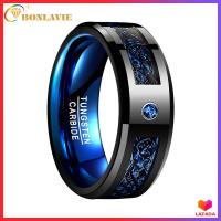 ราคา BONLAVIE Mens 6mm 8mm Blue Carbon Fiber Black Celtic Dragon 100 Real Tungsten Carbide Ring Comfort Fit Wedding Band Size 7 to 14 (695216315)