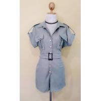 ราคา จั้มสูทสั้นผ้าซาร่า คอปกมีกระเป๋ากระดุมเมอแรงแถมสายเข็มขัดอก 32 38นิ้ว เอว 24 32นิ้ว สะโพก32 40นิ้ว (12124389710)