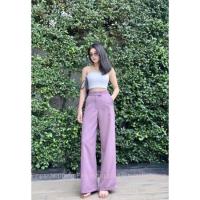 ราคา กางเกงทรงขากระบอกเอวสูงเอวขอบเอวป้ายจีบหน้ามีกระเป๋าS L (19467667638)