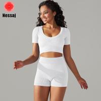 ราคา Nessaj ชุดออกกำลังกายสำหรับผู้หญิงชุดออกกำลังกาย Zumba ชุดเสื้อแขนสั้นแห้งชุดเล่นโยคะเสื้อยืดฟิตเนสเสื้อออกกำลังกายชุดออกกำลังกายกางเกงชั้นในไร้ขอบพร้อมกางเกงขาสั้น (19539026265)