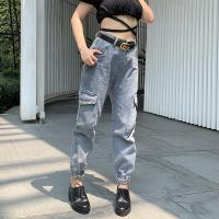 ราคา กางเกงยีนส์หญิงขาจั๊มเอวยางยืดสียีนส์ซีด กางเกงยีนหญิงขายาวไซส์เล็กไซส์ใหญ่ เอว28 36 (18789665421)