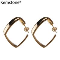 ราคา Kemstoneแฟชั่น 3 ซม Siilver สี่เหลี่ยมสีทองรูปBigต่างหูแบบห่วงสำหรับผู้หญิง (3541478836)