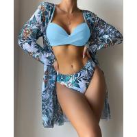 ราคา 3PCS SET Floral Twist Low Waist Bikini Set Cover Up Swimsuit For Women Push Up Long Sleeve Three Pieces Swimwear 2023 Beach Bathing Suits (21070258903)