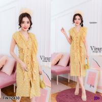 ราคา TW12430 แม็กซี่เดรสแต่งระบายผ่าหน้าลายดอก ยางมัดผม (2314820278)