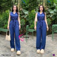 ราคา TW18910 Jumpsuit จั้มสูทแขนกุด ขายาว สายผูกเอว (20468494795)