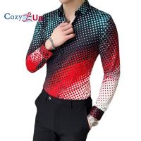 ราคา Cozy Up เสื้อเชิ้ตแขนยาวผู้ชายสไตล์อังกฤษผ้าบาติกลายจุดไล่ระดับสีทรงสลิมฟิตใส่สบาย (13885886464)