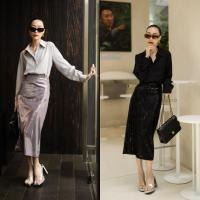 ราคา เซต 2 ชิ้น เสื้อเชิ้ตผ้าวาเลนติโน่ กระโปรงกลิตเตอร์ VSHOP (20053433543)