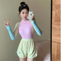 ราคา ชุดว่ายน้ำชุดว่ายน้ำขนาดพิเศษสองชิ้นกันผื่นคันใหม่สีชมพูและแขนเสื้อยาวสีเหลืองเสื้อผ้าชายหาดสตรีป้องกันแสงแดด (21192690510)