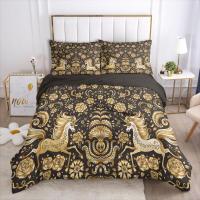 ราคา 3D Duvet Cover Set Bedding Sets Comforter Quilt Cover Bed Linen King Queen Black Gold Lotus Design Printed 220x260 Size (19009461022)