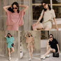 ราคา พร้อมส่ง ชุดเข้าเซท เสื้อไหมพรม เสื้อผ้าริบ เสื้อยืดผู้หญิง กางเกงขาสั้น กางเกงไหมพรม งานป้ายVshop (14856750566)