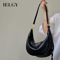ราคา IELGY กระเป๋าแบบหนีบแขนหนังนิ่มสีดำกระเป๋าสะพายข้างหนังนิ่มความจุมากสำหรับผู้หญิง (19663101051)