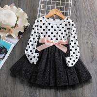 ราคา ZZOOI 2023 Long Sleeve Dress For Girl Polka Dot Bow Kid Clothes 2 3 4 5 6 Year Baby Tutu Birthday Outfit Party Wear Summer Dress Cloth (18135134966)