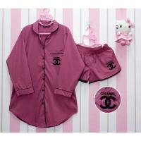 ราคา พร้อมส่งราคาพิเศษแม่ให้2วันจ้า ชุดนอนเดรสแขนยาว กางเกง งานปักชาแนล ผ้าไหมอิตาลี่ (7809138953)