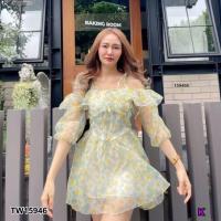 ราคา 15946 เดรสสั้น สายเดี่ยว เปิดไหล่ แขนยาวซีทรู ผ้าแก้ว เสื้อผ้าแฟชั่น มินิเดรส ชุดไปคาเฟ่ (16980317209)
