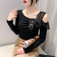 ราคา AIYIKU เสื้อเชิ้ตเปิดไหล่เปิดไหล่สำหรับผู้หญิงเสื้อเปิดไหล่เข้ารูปพอดีเสื้อยืดผ้าฝ้ายเข้ารูป2023ฤดูใบไม้ร่วงใหม่ (20292204655)