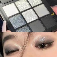 ราคา Punk Smokey Matte Eyeshadow Palette Glitter Shimmer Eye Shadow Pigment 9 4 Colors Cool Toned Gray Black Eye Makeup Cosmetic (20682680507)