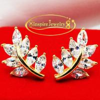 ราคา INSPIRE JEWELRY ต่างหูเพชรสวิสรูปใบมะกอก ฝังหนามเตย หุ้มทองแท้ 100 or gold plated (105911085)