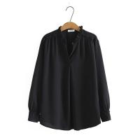 ราคา มีไซส์ใหญ่ Plus Size Spring Summer Elegant Black Tops Women Office Blouse V neck Blouse Oversized Long Sleeve Solid Color Blusas (12073159861)