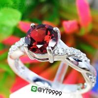 ราคา แหวนโกเมน แหวนเงินแท้ ชุบทองคำขาว พลอยโกเมนแท้ YTG 8587 (17554765157)