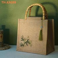 ราคา กระเป๋าถือผ้าฝ้ายและผ้าลินินที่จับไม้ไผ่แบบกำหนดเองกระเป๋าย้อนยุค cheongsam หญิง Hanfu กระเป๋าผ้ากระเป๋าสานไม้ไผ่กระเป๋าผ้าลินินไม้ไผ่ (19432914172)