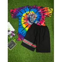 ราคา เสื้อมัดย้อมรุ้งแขนสั้นสกรีนลาย พร้อมกางเกงขาสั้นแถบ สินค้าพร้อมจัดส่ง กางเกงชาย (14939212731)