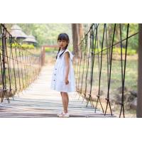 ราคา ชุดเดรสเด็กผ้าฝ้ายสีขาว คอทหารเรือ แต่งกระดุมไม้ สำหรับเด็กอายุ 4 7 ปี (7513677549)