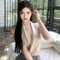 ราคา เสื้อเบลาส์คอวีสำหรับแบบเปิดหลังฤดูร้อนเซ็กซี่เสื้อสตรีสายไขว้คอวีสำหรับ YF10194เสื้อแขนกุดผ้าซาติน (20278146057)