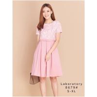 ราคา Laboratory 8679 ชุดทำงาน ชุดไปงาน เดรสท่อนบนลูกไม้ต่อกระโปรงทรงทวิตมีกระเป๋า (16408386495)