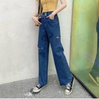 ราคา 004มีไซส์ S 3XLกางเกงยีนส์เอวสูงขากว้างขาด สไตล์เกาหลี กางเกงยีนส์ขายาว ทรงเก๋ๆ (11302888422)