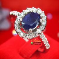 ราคา แหวนไพลิน ล้อมเพชร แหวนเงินแท้ ชุบทองคำขาว พลอยไพลินแท้ YTG 2724 (17442042995)