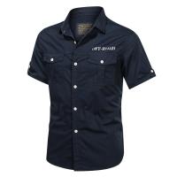 ราคา Mens 100 Cotton Military Shirts Casual Dress Short Sleeve Slim Tops Work Shirt Male Solid Summer Trendy Chest Pocket 4XL (11193936317)