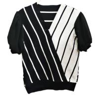 ราคา เสื้อไหมพรมแฟชั่นทูโทน แขนชีฟอง ไขว้หน้า กระดุมหลอก (17290867391)