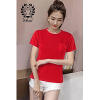 ราคา เสื้อกำมะหยี่คอกลมติดกระเป๋า เสื้อยืด เสื้อแฟชั่น ตัวละ100 บาท (12456066408)