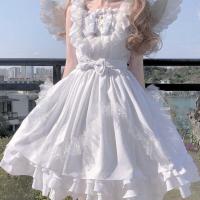 ราคา Women Lolita DressSoft White Japanese Angel Jsk Lolita Dress Vintage Girls Kawaii Gothic Star Lace Fairy Wedding Dress (10376745653)