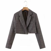 ราคา Vintage Buckle Check Plaid Short Women Blazer Cropped Irregular Cross Slit Mini Skirt Long Sleeve Suits 2 Pieces Set (11374750342)