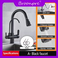 ราคา Broonpre Matte สีดำน้ำบริสุทธิ์ก๊อกน้ำห้องครัวก๊อกน้ำสองมือจับร้อน และเย็นดื่มน้ำดึงออกมาสีทองห้องครัวก๊อกน้ำ (20220175709)