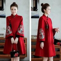 ราคา ชุดผู้หญิงไซส์ใหญ่ชุดราชวงศ์ถัง200กก เสื้อโค้ทสีแดงกี่เพ้าประยุกต์สไตล์จีนสำหรับสาวอ้วนเสื้อโค้ทผ้าวูลหนาพิเศษแฟชั่น (21168067091)