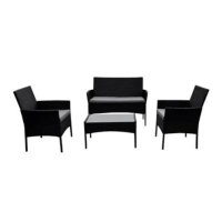 ราคา Artificial Rattan Sofa Set indoor outdoor Set of 4 1 Table 1 Sofa 2 Chairs Black (15699002952)